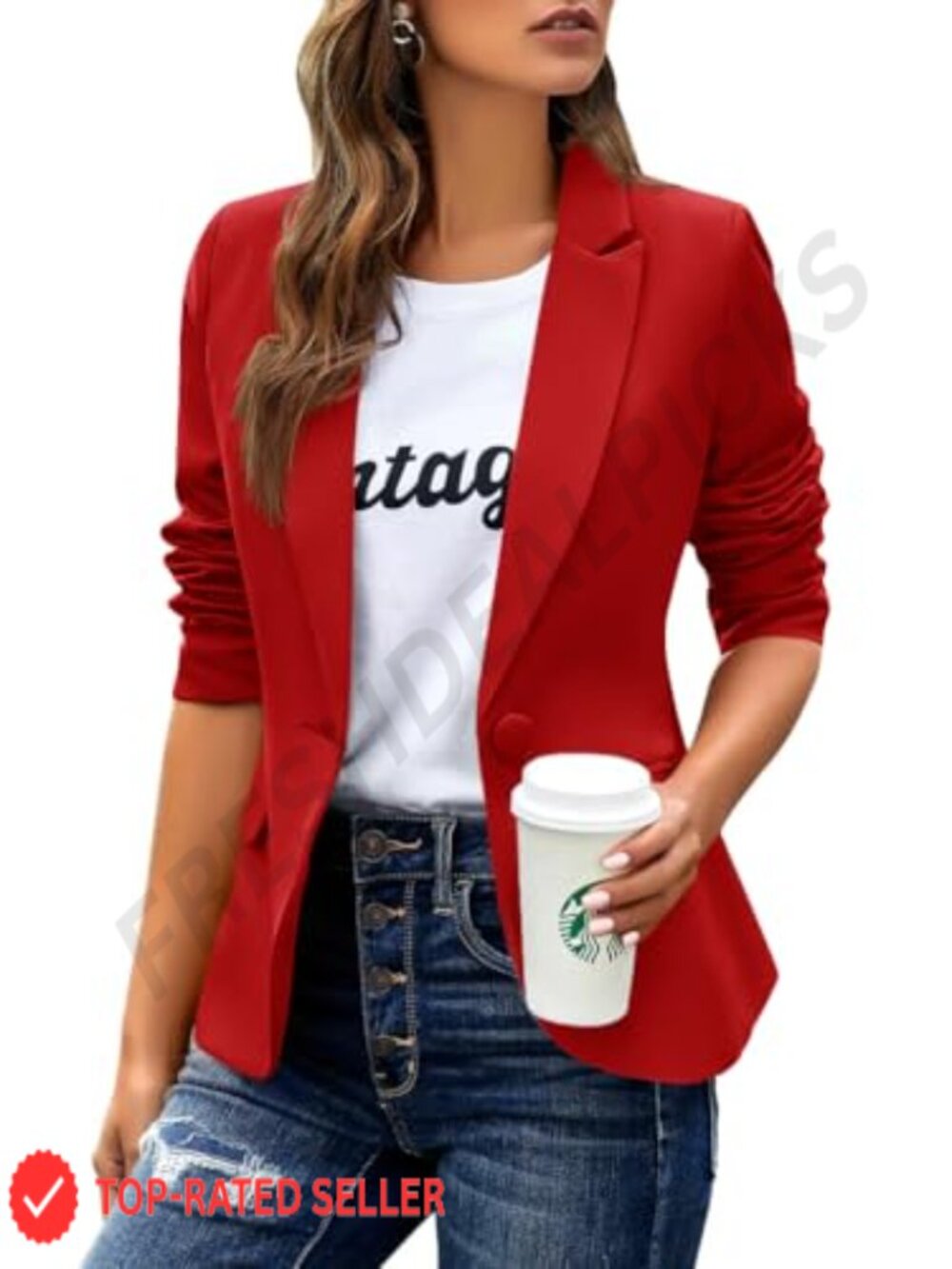 Women's Business Casual Blazer Notched Lapel Work Suit Jacket Polyester Spandex